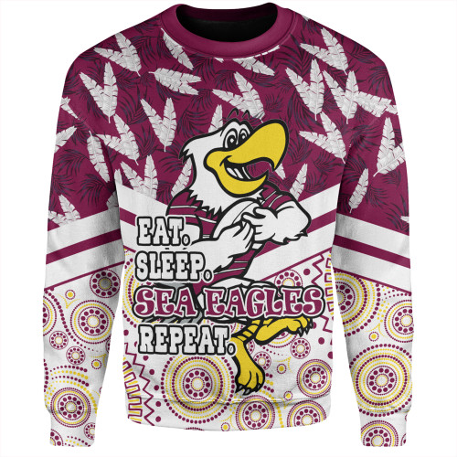 Manly Warringah Sea Eagles Sweatshirt - Tropical Patterns And Dot Painting Eat Sleep Rugby Repeat