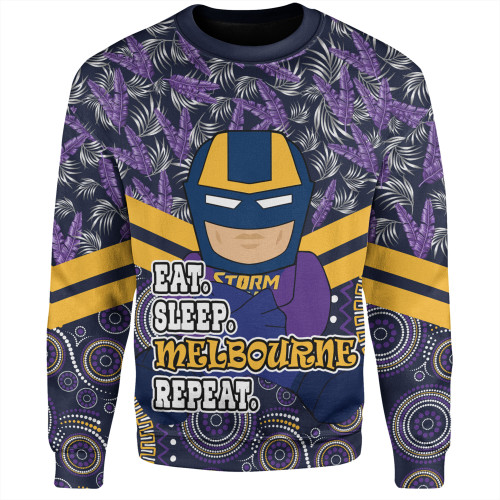 Melbourne Storm Sweatshirt - Tropical Patterns And Dot Painting Eat Sleep Rugby Repeat