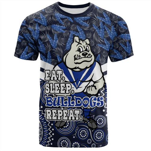 Canterbury-Bankstown Bulldogs T-Shirt - Tropical Patterns And Dot Painting Eat Sleep Rugby Repeat