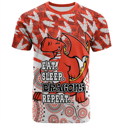 St. George Illawarra Dragons T-Shirt - Tropical Patterns And Dot Painting Eat Sleep Repeat