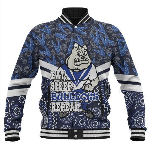 Canterbury-Bankstown Bulldogs Baseball Jacket - Tropical Patterns And Dot Painting Eat Sleep Rugby Repeat