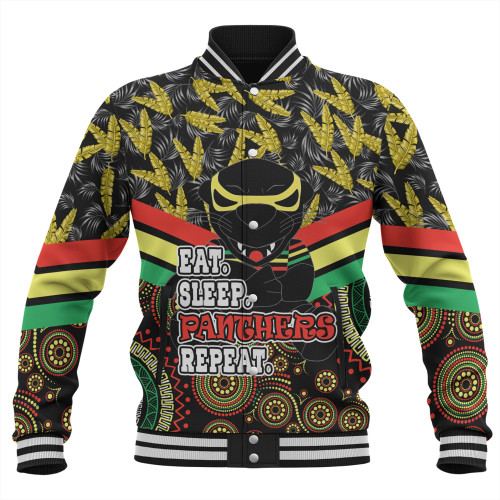 Penrith Panthers Baseball Jacket - Tropical Patterns And Dot Painting Eat Sleep Rugby Repeat