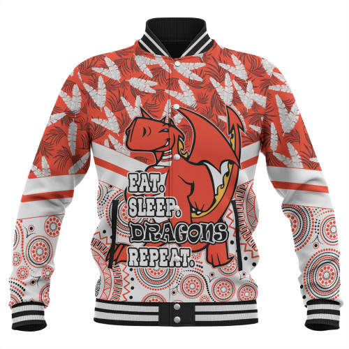 St. George Illawarra Dragons Baseball Jacket - Tropical Patterns And Dot Painting Eat Sleep Repeat