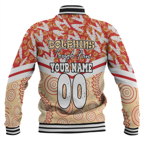 Redcliffe Dolphins Baseball Jacket - Tropical Patterns And Dot Painting Eat Sleep Rugby Repeat