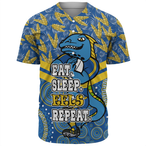 Parramatta Eels Sport Baseball Shirt - Tropical Patterns And Dot Painting Eat Sleep Rugby Repeat