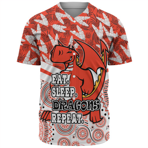 St. George Illawarra Dragons Baseball Shirt - Tropical Patterns And Dot Painting Eat Sleep Repeat