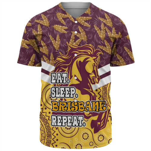 Brisbane Broncos Baseball Shirt - Tropical Patterns And Dot Painting Eat Sleep Rugby Repeat