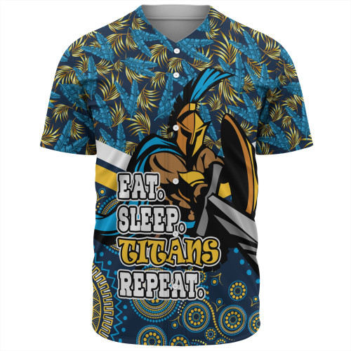 Gold Coast Titans Sport Baseball Shirt - Tropical Patterns And Dot Painting Eat Sleep Rugby Repeat