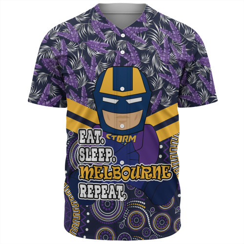 Melbourne Storm Baseball Shirt - Tropical Patterns And Dot Painting Eat Sleep Rugby Repeat