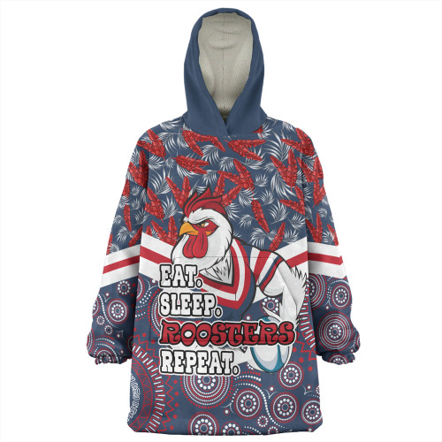 Sydney Roosters Snug Hoodie - Tropical Patterns And Dot Painting Eat Sleep Rugby Repeat