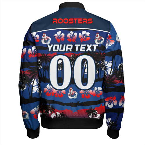 Sydney Roosters Bomber Jacket - Tropical Hibiscus and Coconut Trees Sydney Roosters Bomber Jacket - Tropical Hibiscus and Coconut Trees