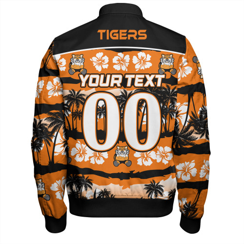 Wests Tigers Bomber Jacket - Tropical Hibiscus and Coconut Trees Wests Tigers Bomber Jacket - Tropical Hibiscus and Coconut Trees