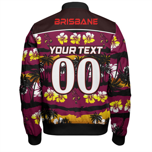 Brisbane Broncos Bomber Jacket - Tropical Hibiscus and Coconut Trees Brisbane Broncos Bomber Jacket - Tropical Hibiscus and Coconut Trees