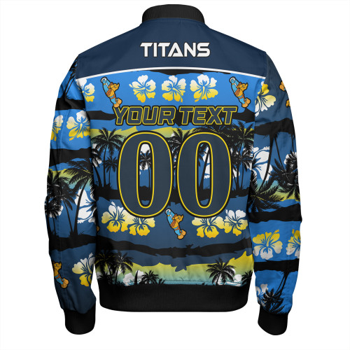 Gold Coast Titans Sport Bomber Jacket - Tropical Hibiscus and Coconut Trees Gold Coast Titans Sport Bomber Jacket - Tropical Hibiscus and Coconut Trees