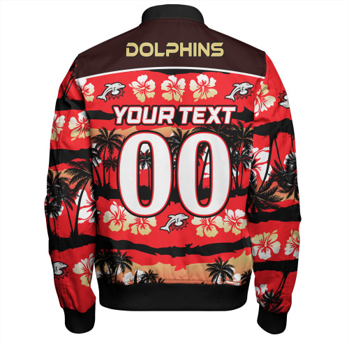 Redcliffe Dolphins Bomber Jacket - Tropical Hibiscus and Coconut Trees Redcliffe Dolphins Bomber Jacket - Tropical Hibiscus and Coconut Trees