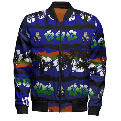 New Zealand Warriors Sport Bomber Jacket - Tropical Hibiscus and Coconut Trees