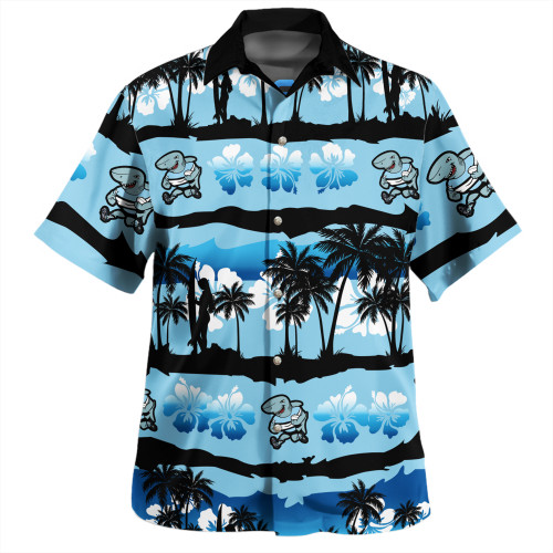 Cronulla-Sutherland Sharks Hawaiian Shirt - Tropical Hibiscus and Coconut Trees