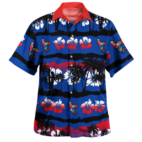 Newcastle Knights Sport Hawaiian Shirt - Tropical Hibiscus and Coconut Trees