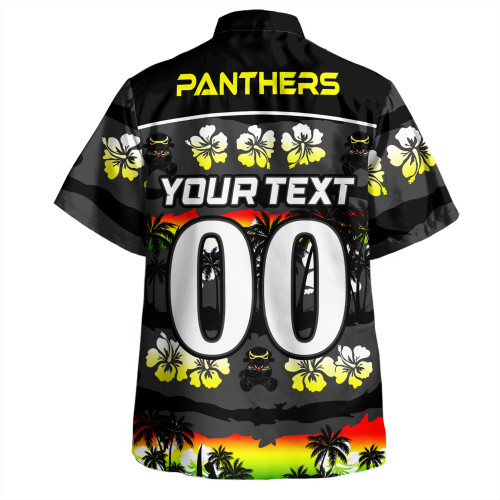 Penrith Panthers Hawaiian Shirt - Tropical Hibiscus and Coconut Trees Penrith Panthers Hawaiian Shirt - Tropical Hibiscus and Coconut Trees