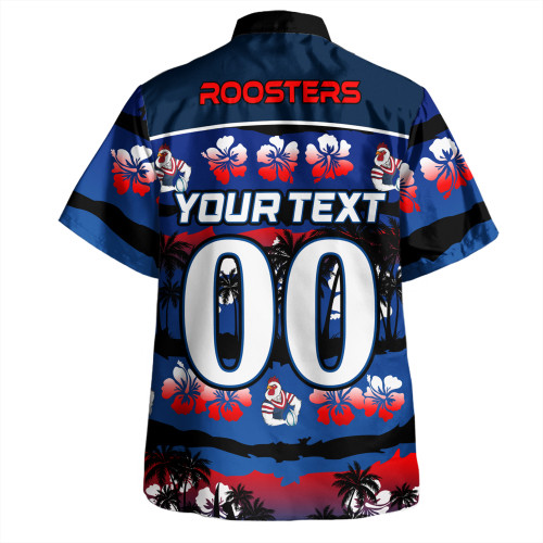 Sydney Roosters Hawaiian Shirt - Tropical Hibiscus and Coconut Trees Sydney Roosters Hawaiian Shirt - Tropical Hibiscus and Coconut Trees