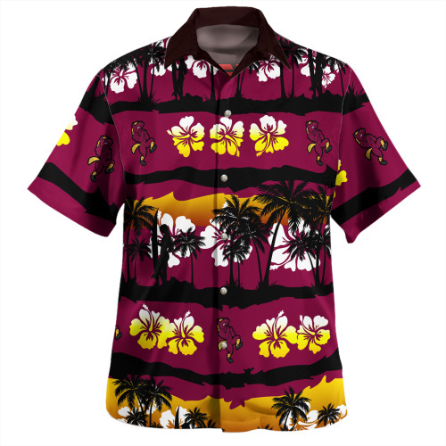 Brisbane Broncos Hawaiian Shirt - Tropical Hibiscus and Coconut Trees