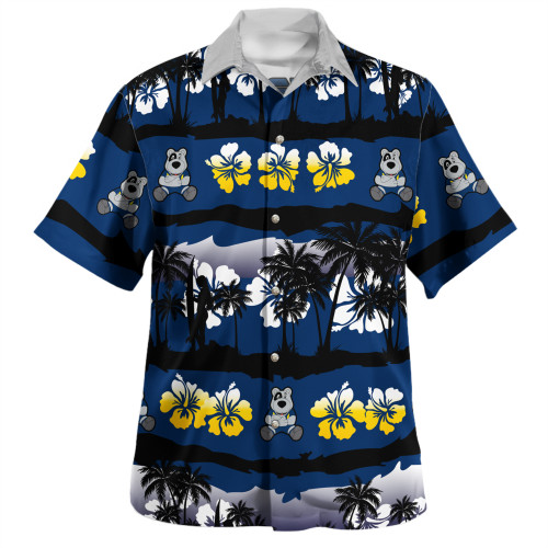 North Queensland Cowboys Hawaiian Shirt - Tropical Hibiscus and Coconut Trees