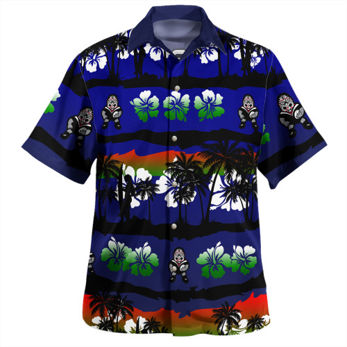 New Zealand Warriors Sport Hawaiian Shirt - Tropical Hibiscus and Coconut Trees