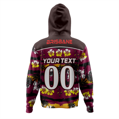 Brisbane Broncos Hoodie - Tropical Hibiscus and Coconut Trees Brisbane Broncos Hoodie - Tropical Hibiscus and Coconut Trees