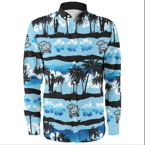 Cronulla-Sutherland Sharks Long Sleeve Shirt - Tropical Hibiscus and Coconut Trees