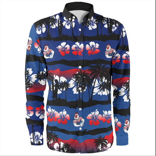 Sydney Roosters Long Sleeve Shirt - Tropical Hibiscus and Coconut Trees