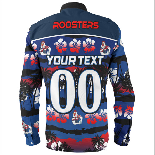 Sydney Roosters Long Sleeve Shirt - Tropical Hibiscus and Coconut Trees Sydney Roosters Long Sleeve Shirt - Tropical Hibiscus and Coconut Trees