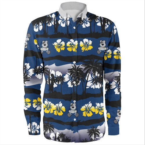 North Queensland Cowboys Long Sleeve Shirt - Tropical Hibiscus and Coconut Trees