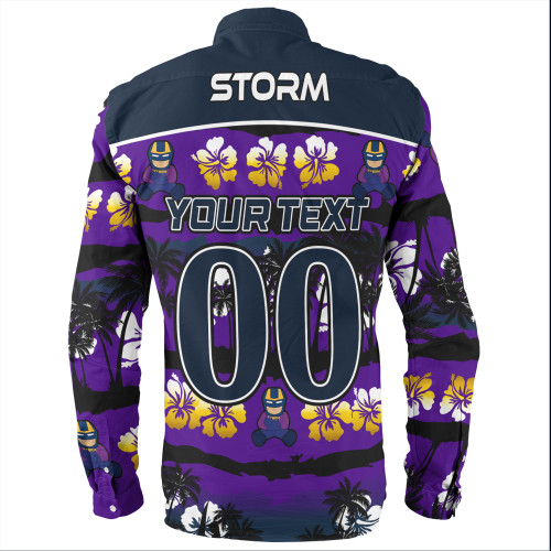 Melbourne Storm Long Sleeve Shirt - Tropical Hibiscus and Coconut Trees Melbourne Storm Long Sleeve Shirt - Tropical Hibiscus and Coconut Trees