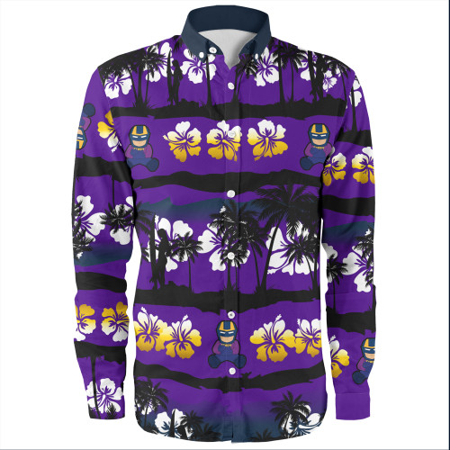 Melbourne Storm Long Sleeve Shirt - Tropical Hibiscus and Coconut Trees