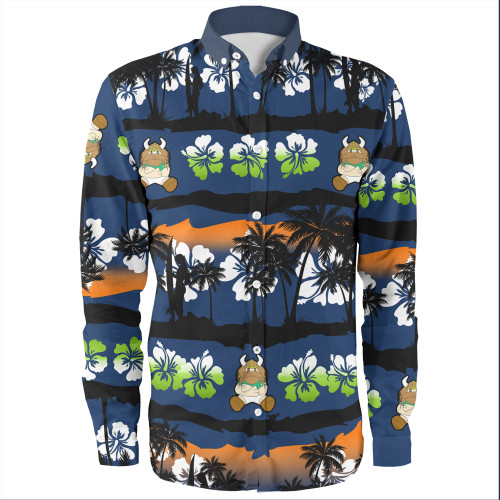 Canberra Raiders Long Sleeve Shirt - Tropical Hibiscus and Coconut Trees