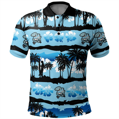 Cronulla-Sutherland Sharks Polo Shirt - Tropical Hibiscus and Coconut Trees