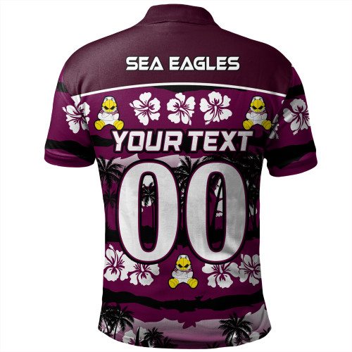 Manly Warringah Sea Eagles Polo Shirt - Tropical Hibiscus and Coconut Trees Manly Warringah Sea Eagles Polo Shirt - Tropical Hibiscus and Coconut Trees