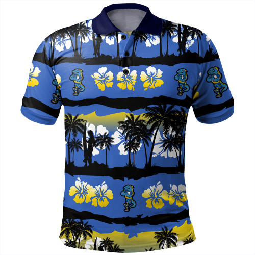 Parramatta Eels Sport Polo Shirt - Tropical Hibiscus and Coconut Trees