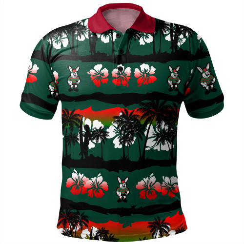 South Sydney Rabbitohs Polo Shirt - Tropical Hibiscus and Coconut Trees