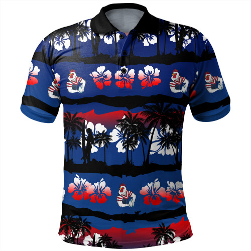 Sydney Roosters Polo Shirt - Tropical Hibiscus and Coconut Trees