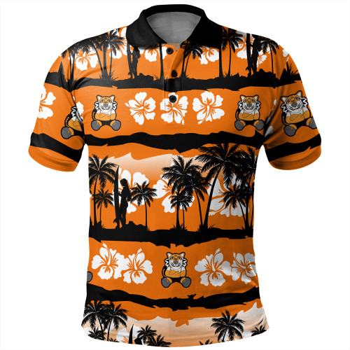 Wests Tigers Polo Shirt - Tropical Hibiscus and Coconut Trees