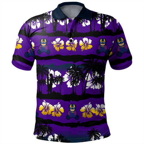 Melbourne Storm Polo Shirt - Tropical Hibiscus and Coconut Trees