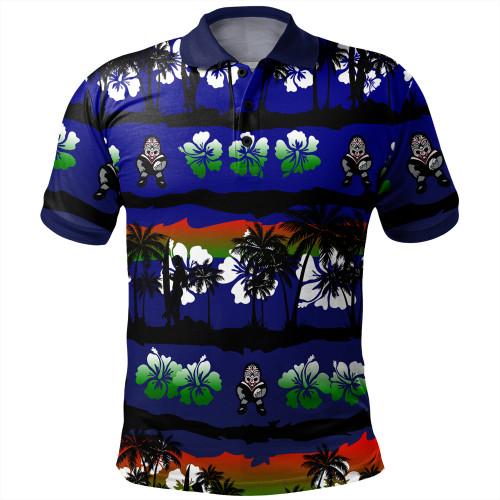 New Zealand Warriors Sport Polo Shirt - Tropical Hibiscus and Coconut Trees