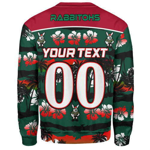 South Sydney Rabbitohs Sweatshirt - Tropical Hibiscus and Coconut Trees South Sydney Rabbitohs Sweatshirt - Tropical Hibiscus and Coconut Trees