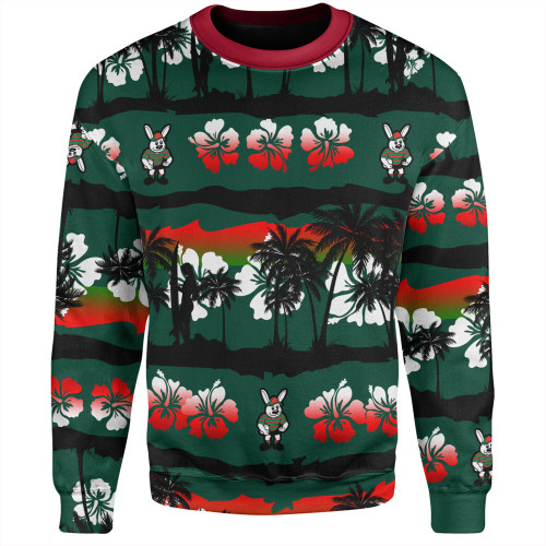 South Sydney Rabbitohs Sweatshirt - Tropical Hibiscus and Coconut Trees