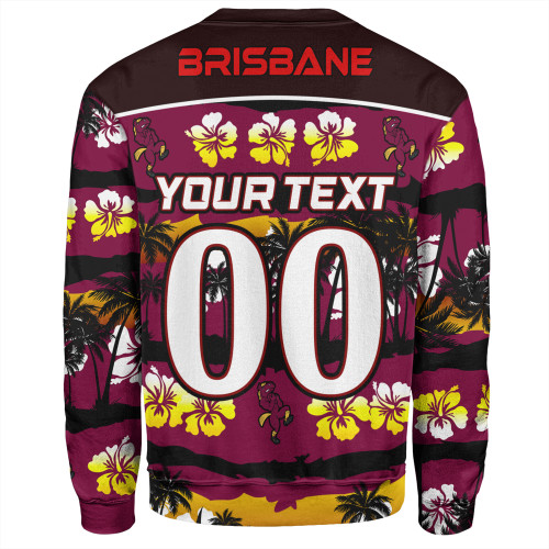 Brisbane Broncos Sweatshirt - Tropical Hibiscus and Coconut Trees Brisbane Broncos Sweatshirt - Tropical Hibiscus and Coconut Trees
