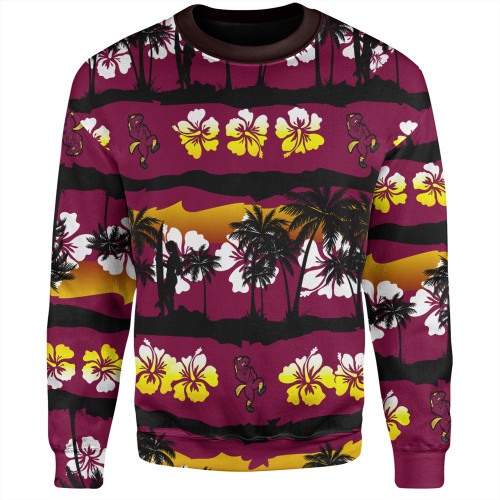 Brisbane Broncos Sweatshirt - Tropical Hibiscus and Coconut Trees