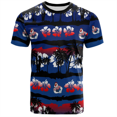 Sydney Roosters T-Shirt - Tropical Hibiscus and Coconut Trees