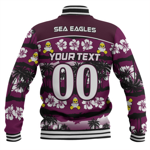Manly Warringah Sea Eagles Baseball Jacket - Tropical Hibiscus and Coconut Trees Manly Warringah Sea Eagles Baseball Jacket - Tropical Hibiscus and Coconut Trees