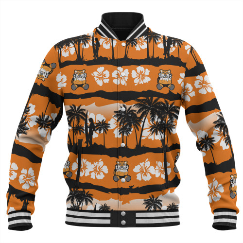 Wests Tigers Baseball Jacket - Tropical Hibiscus and Coconut Trees